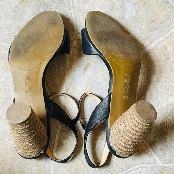 TALBOTS Black Strappy Espadrille Heel Black Leather Pumps SZ 10 - Picture 4 of 11